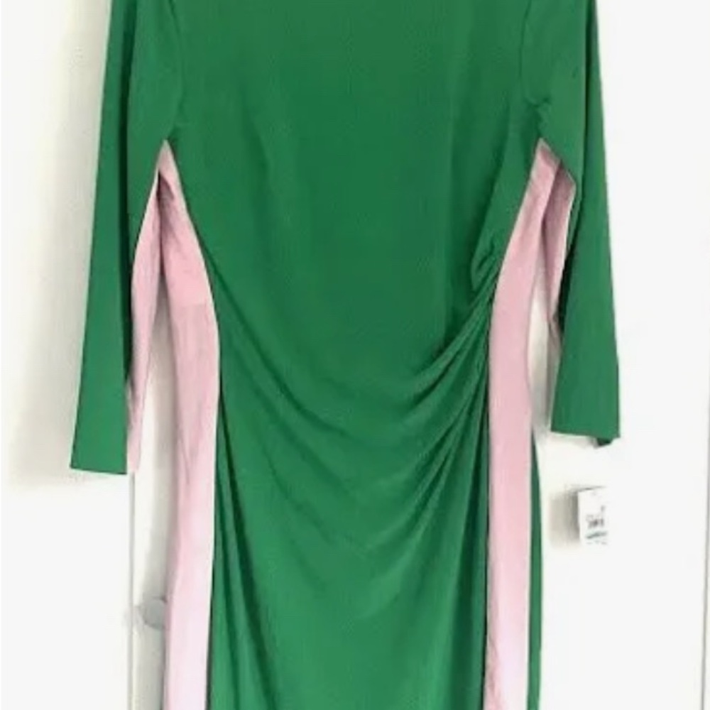Kasper Green and Pink Ruched Sheath Dress